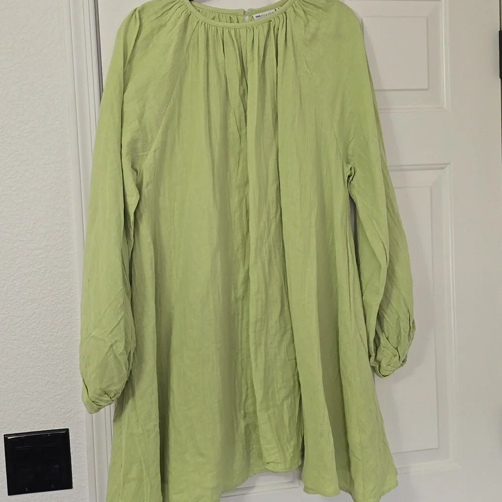 Asos Flowy Green Long Sleeve Dress Sz US 8 - Picture 2 of 8